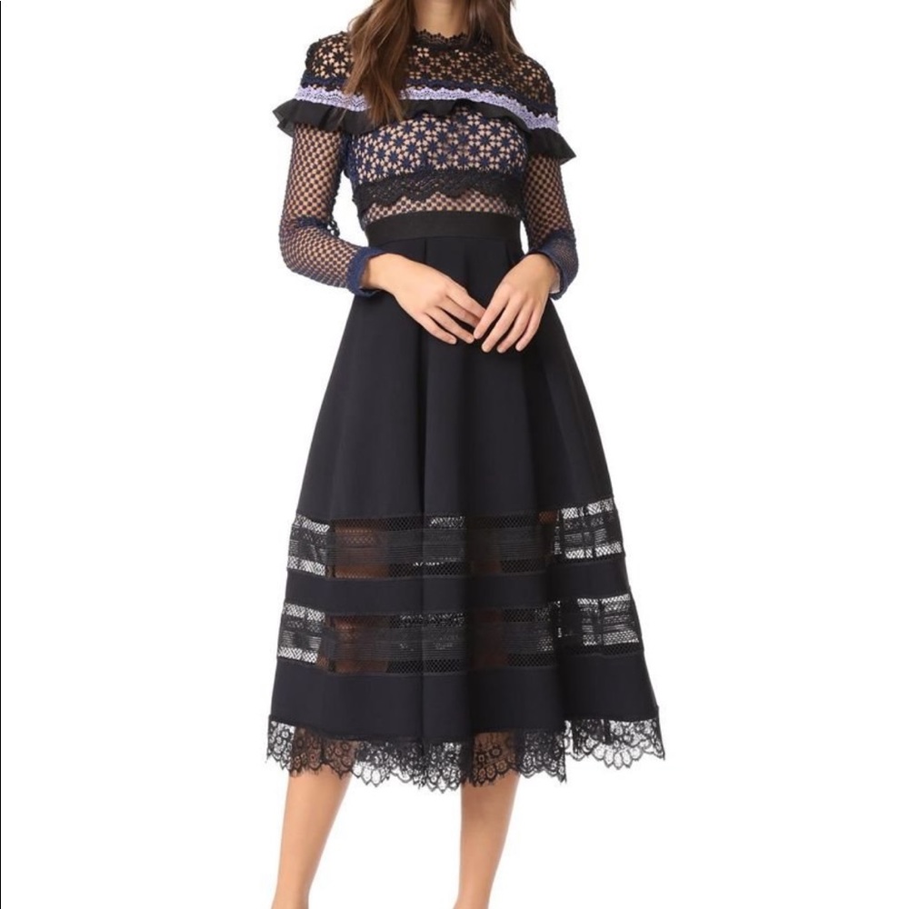 Self-Portrait Bellis Lace Trip Dress with Full Skirt
